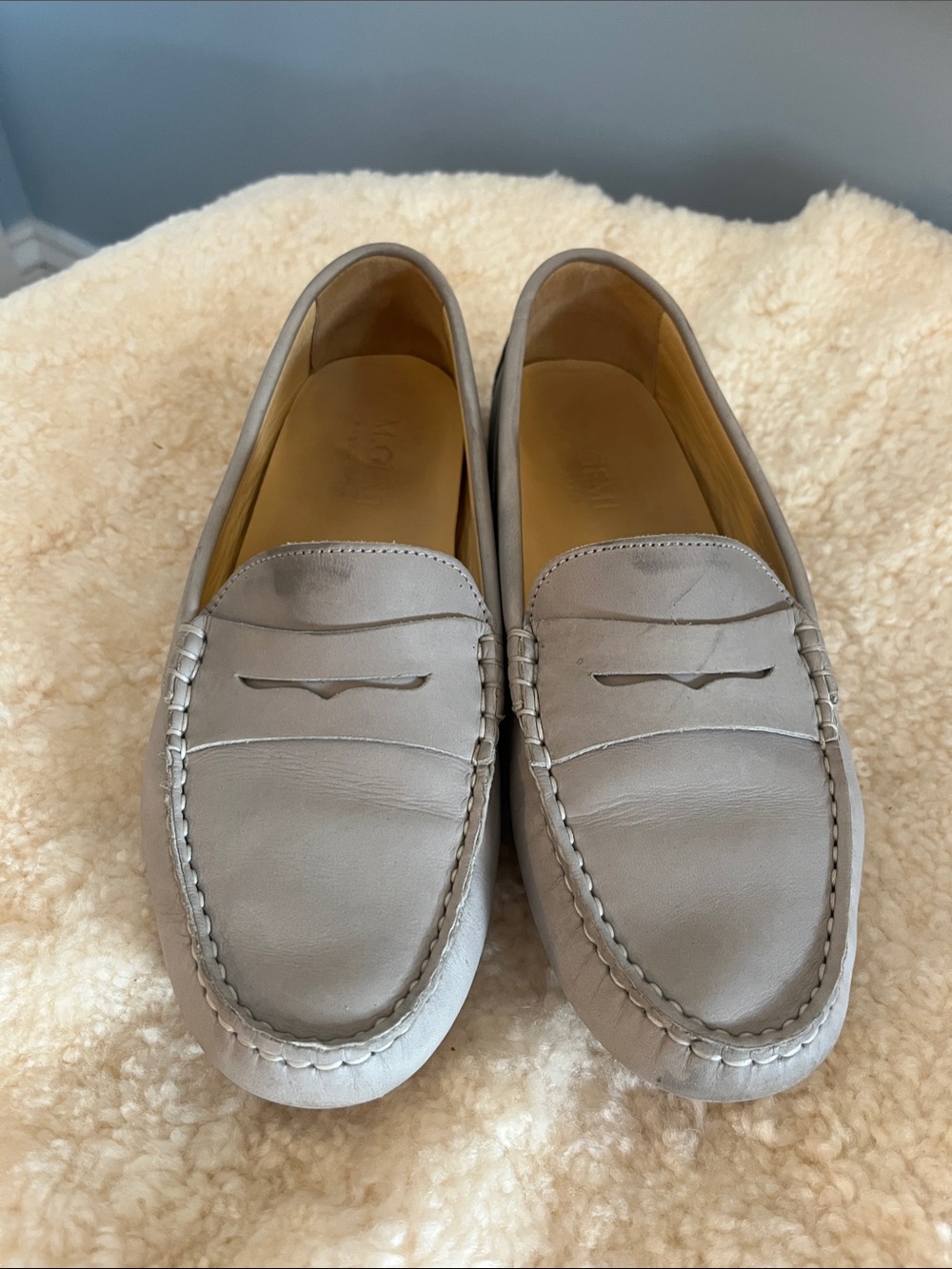 M. Gemi Women's Penny Loafers in Light Gray Leather (Made in Italy)